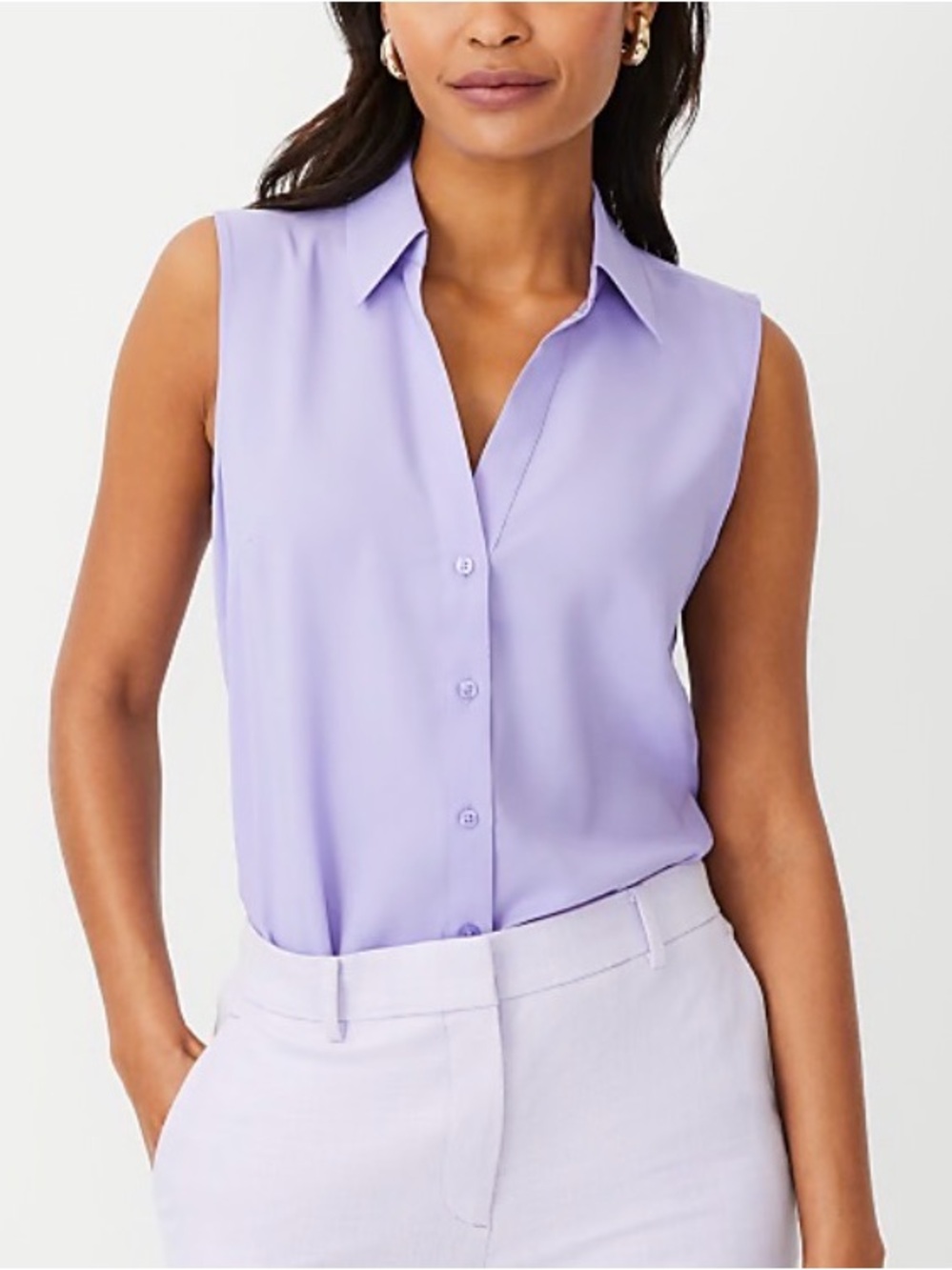 Ann Taylor | sleeveless Button-Front Essential blouse | Lavender | XL | EUC